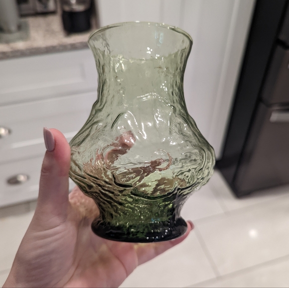 Vintage Green Anchor Hocking Green Rain Flower Daisy Glass Vase
